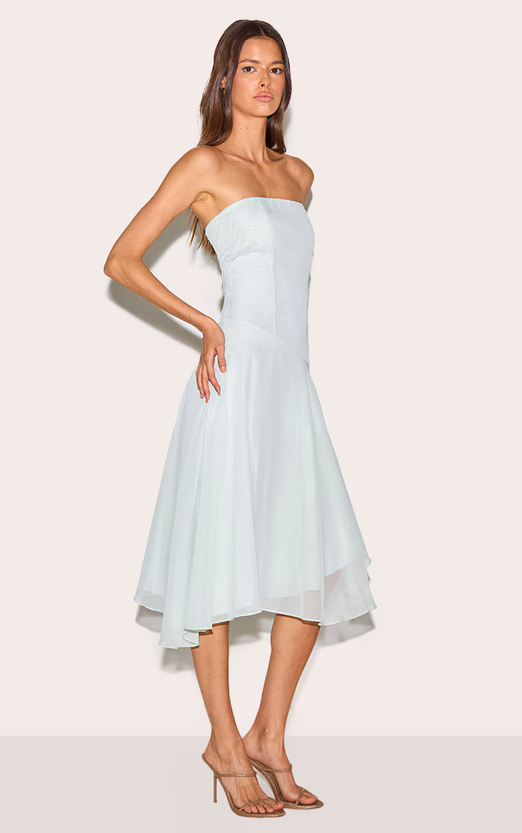 Sage Bandeau Asymmetric Hem Midaxi Dress
