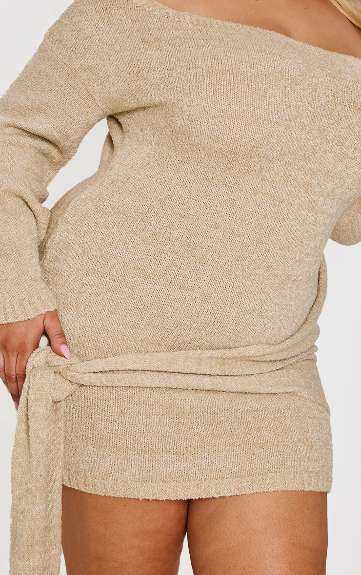 Plus Deep Nude Bardot Knot Mini Dress