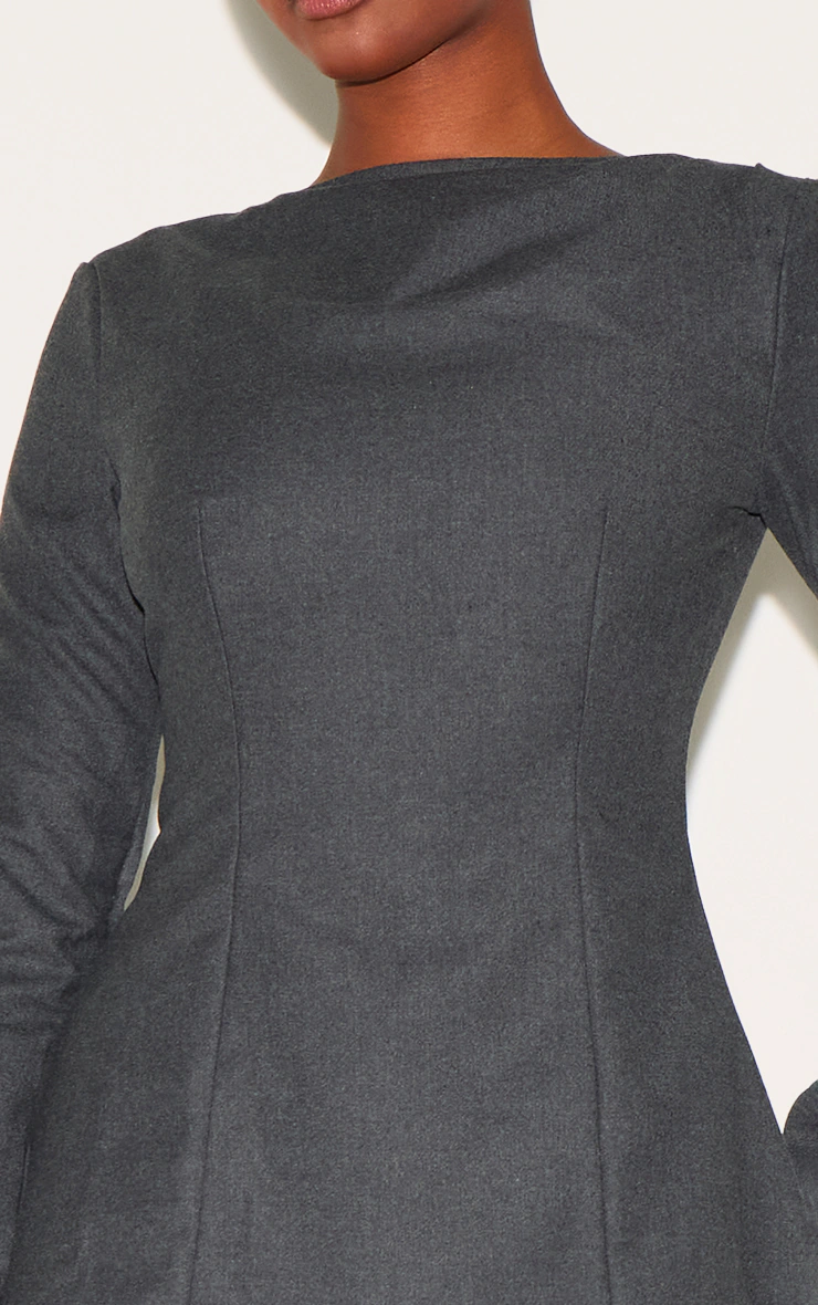 Grey Structured Woven Boat Neck Shift Dress