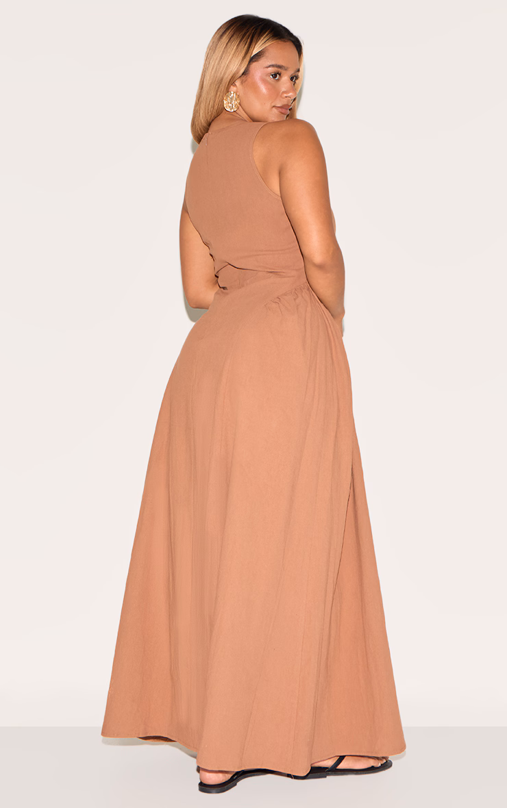 Shape Mocha Linen Look Key Hole Maxi Shift Dress