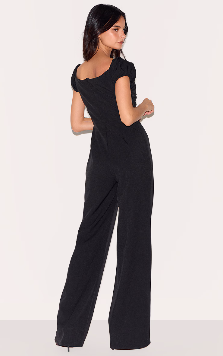 Black Woven Plunge Straight Leg Jumpsuit