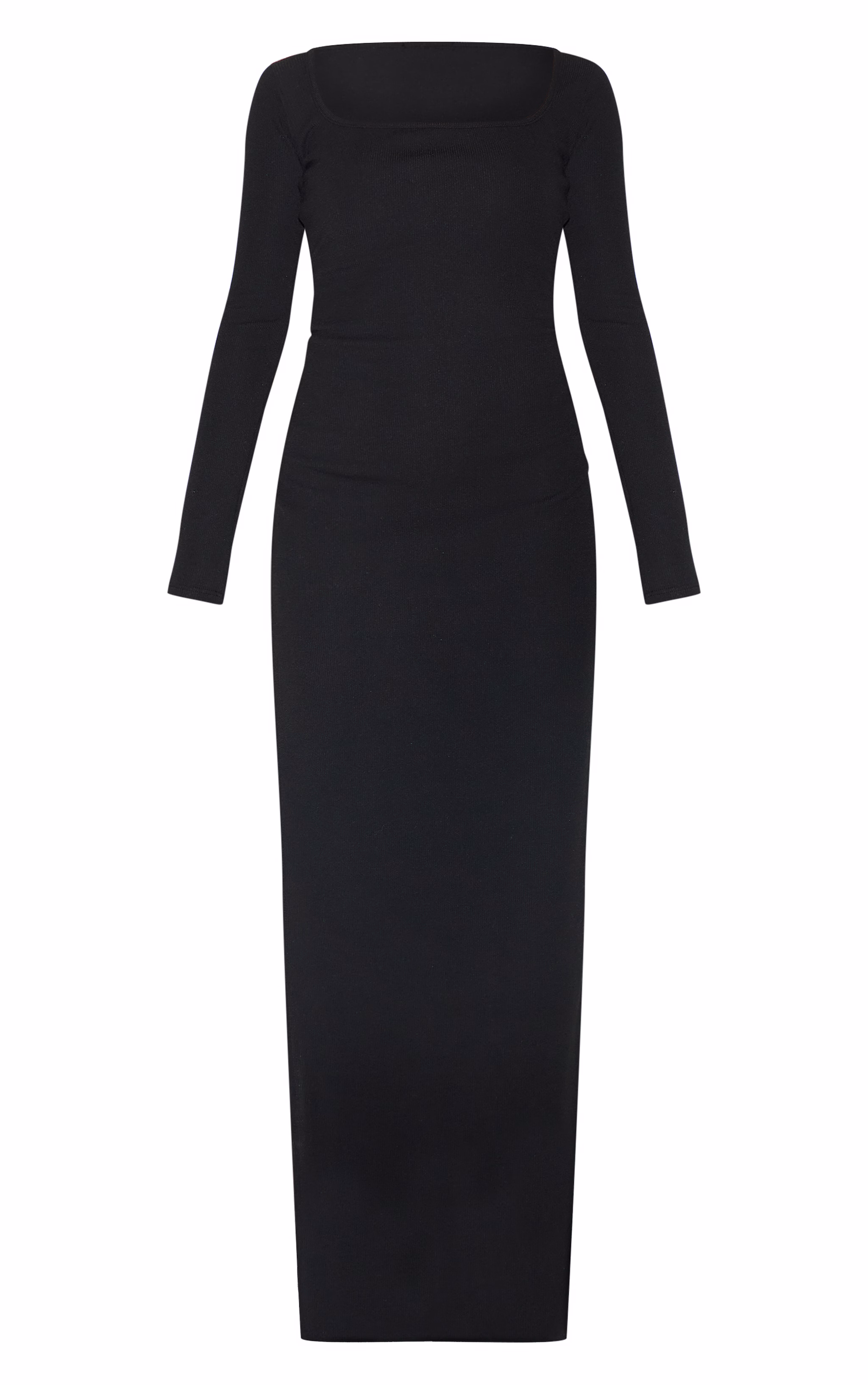 Petite Black Ribbed Long Sleeve Maxi Dress