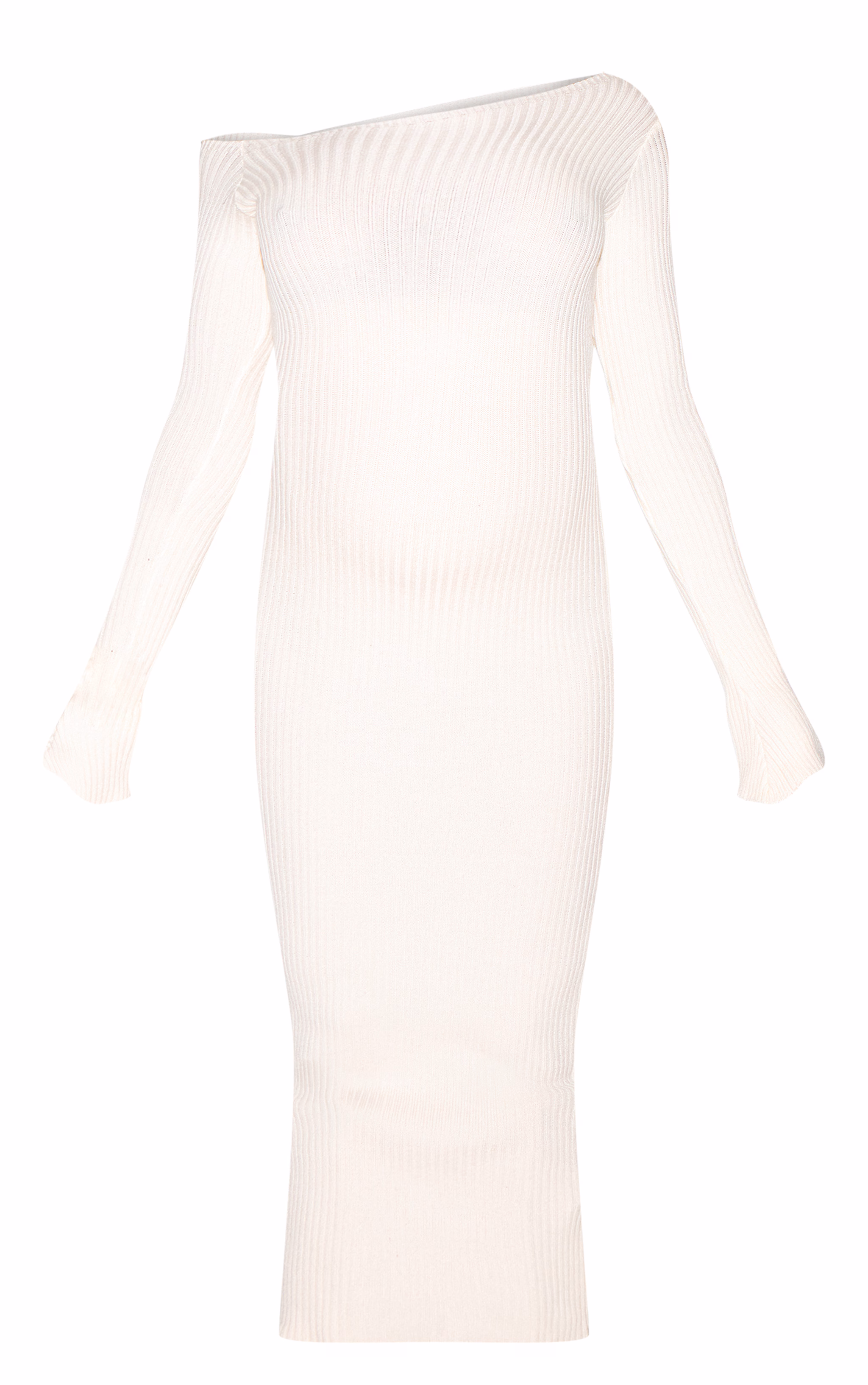 Maternity Cream Asymmetric Long Sleeve Rib Knit Maxi Dress