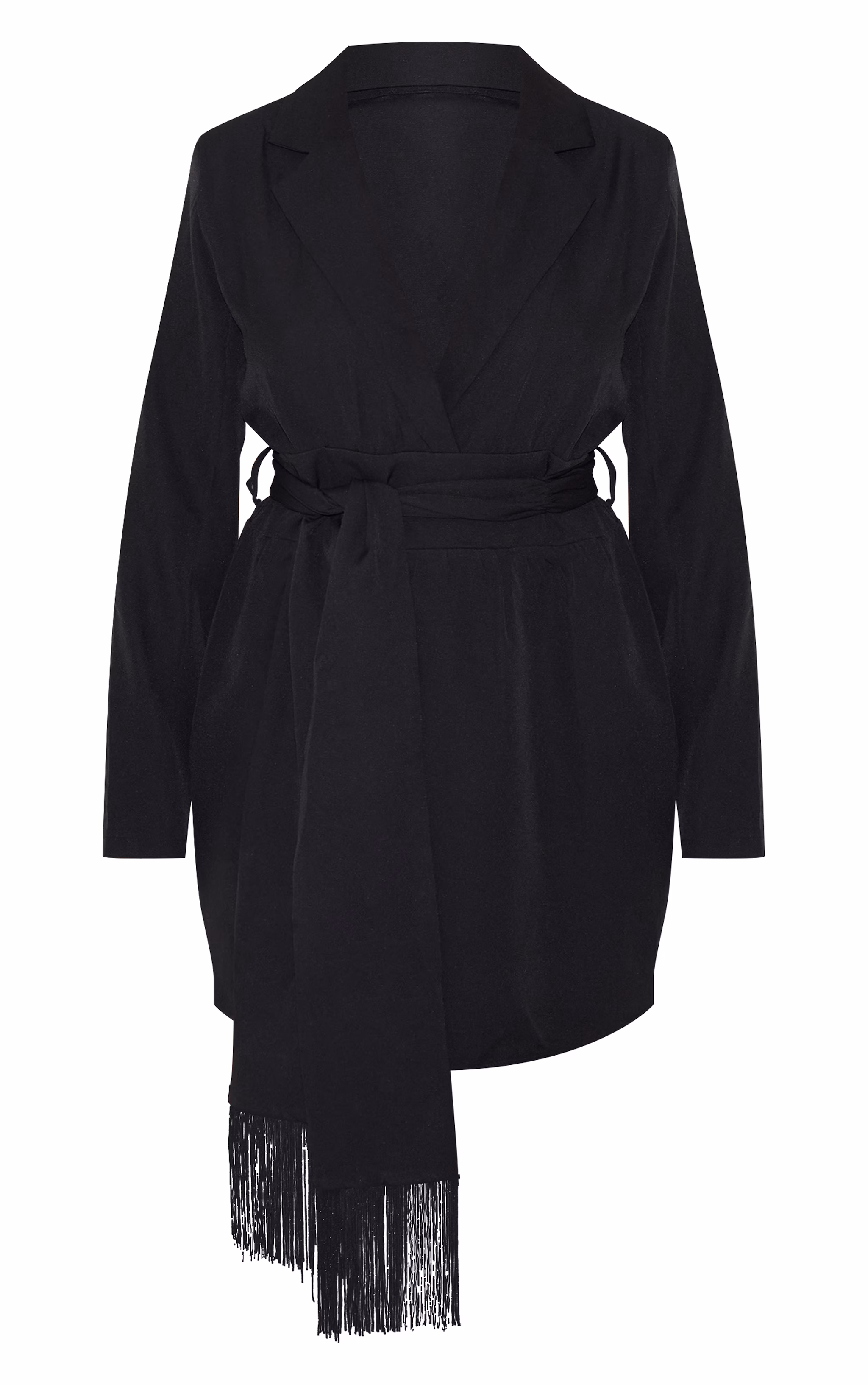 Plus Black Wrap Front Tassel Belted Dress