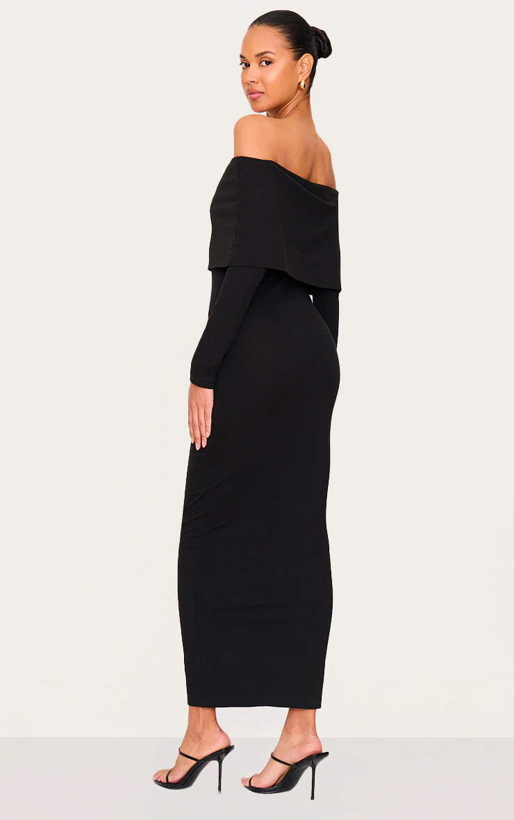 Black Cotton Super Oversized Bardot Maxi Dress
