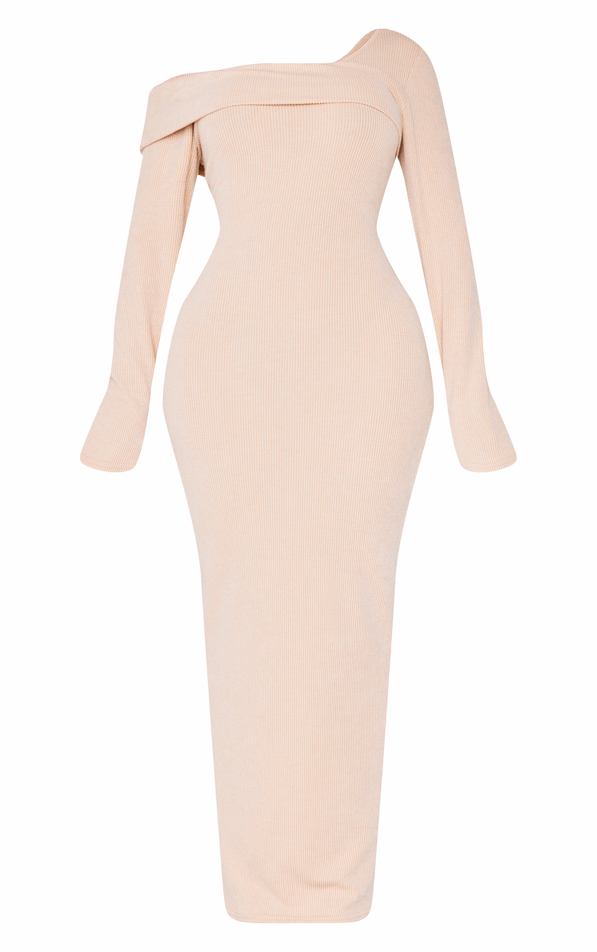 Shape Stone Brushed Rib Fold Over Off Shoulder Long Sleeve Maxi Dress