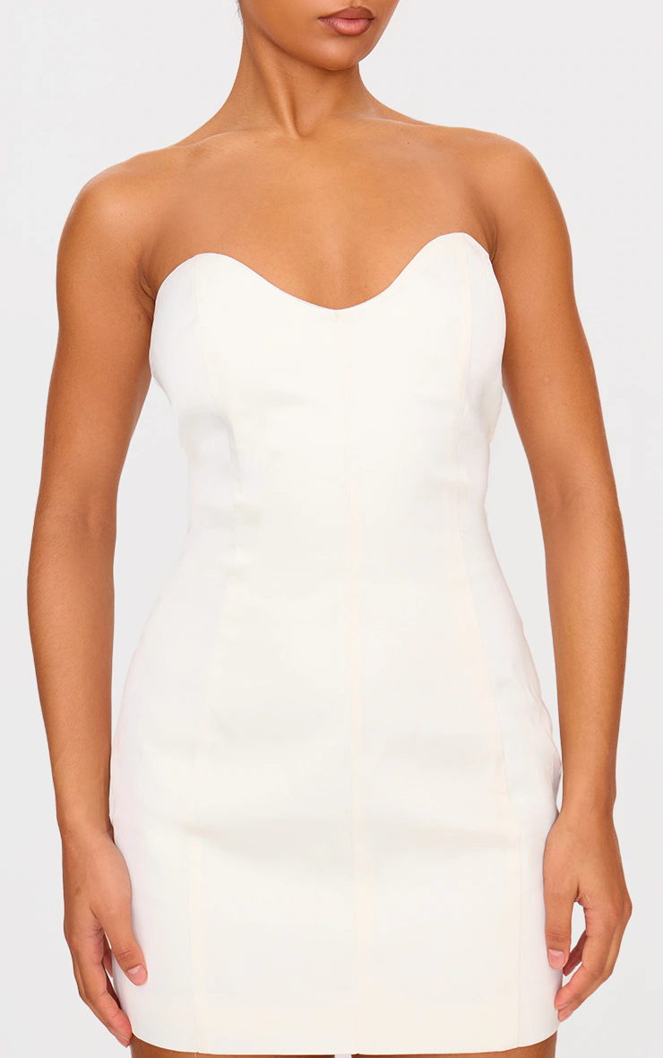 Cream Satin Sweetheart Neckline Mini Dress