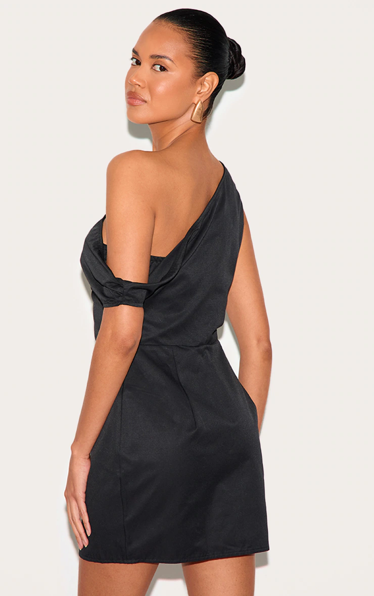 Black Woven Asymmetric Cup Detail Mini Dress