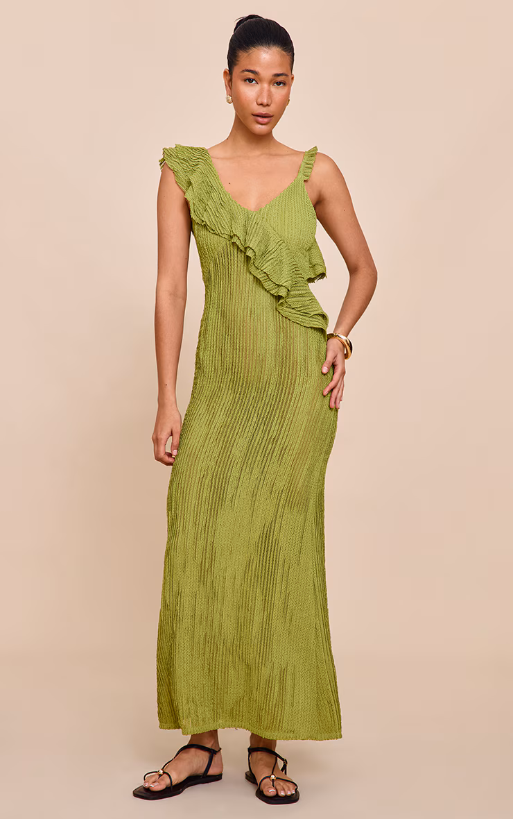 Lime Textured Asymmetric Neck Maxi Dress