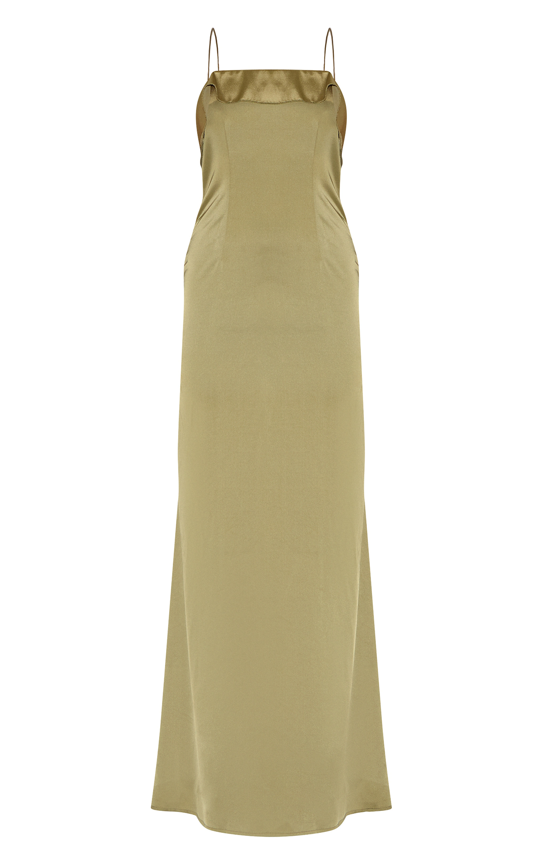Sage Green Satin Draped Frill Back Detail Maxi Dress