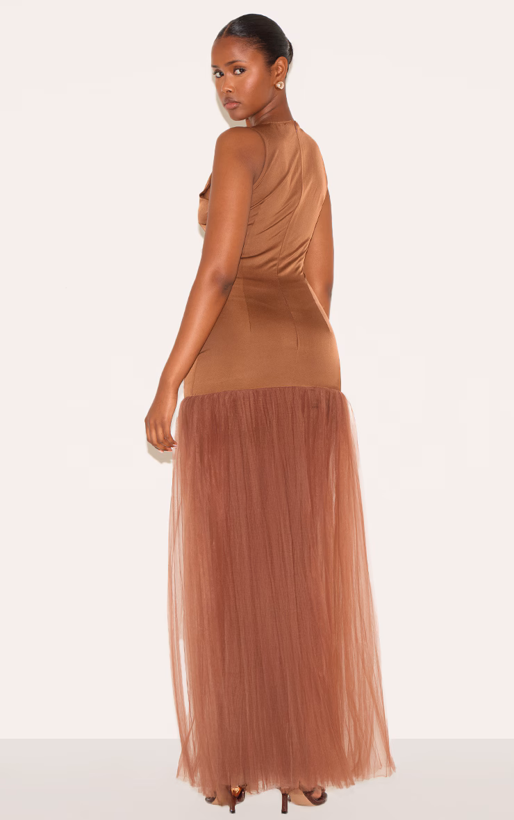 Chocolate Scoop Neck Drop Waist Maxi Dress
