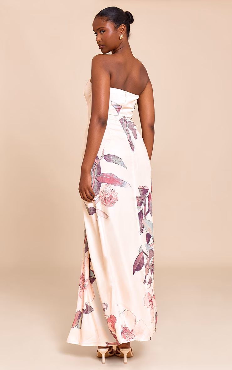 Stone Floral Bandeau Corset Drape Detail Maxi Dress