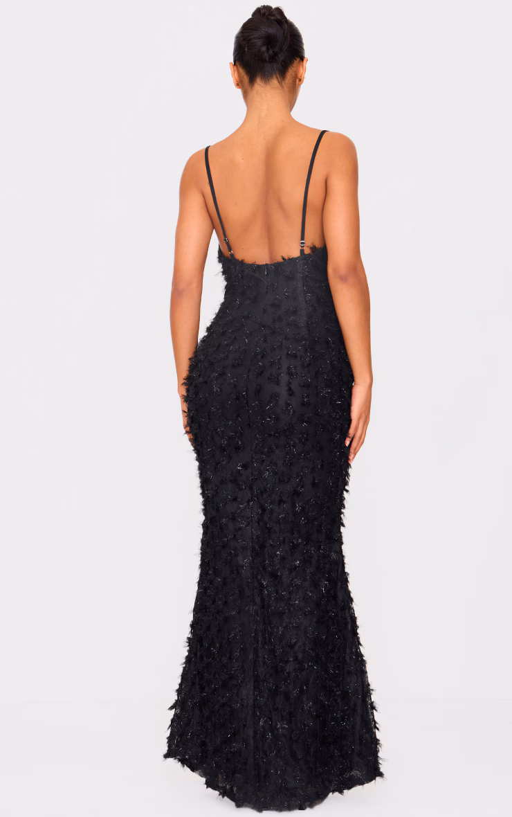 Black Textured Cowl Neck Maxi Dress