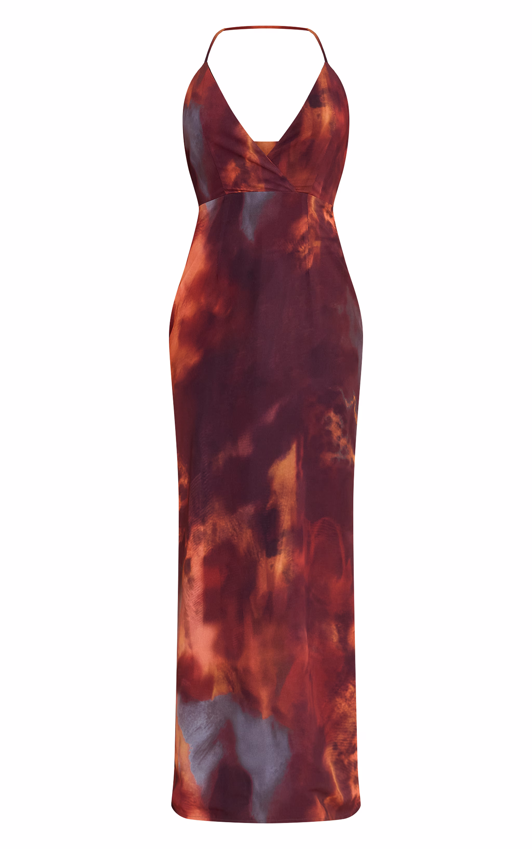 Petite Rust Printed Halterneck Open Back Maxi Dress