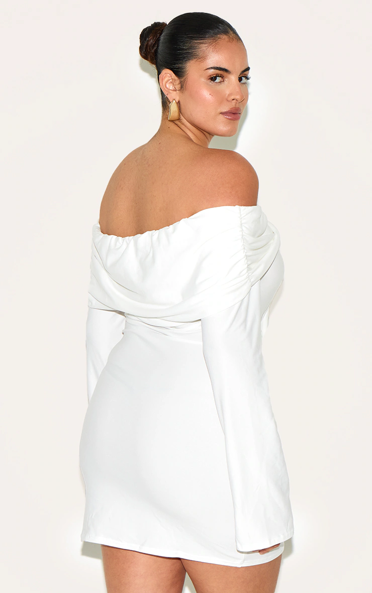 Plus Cream Soft Touch Twist Detail Bardot Bodycon Dress