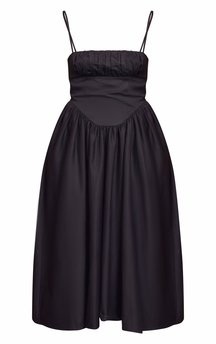 Black Ruched Bust Corset Strappy Midaxi Dress