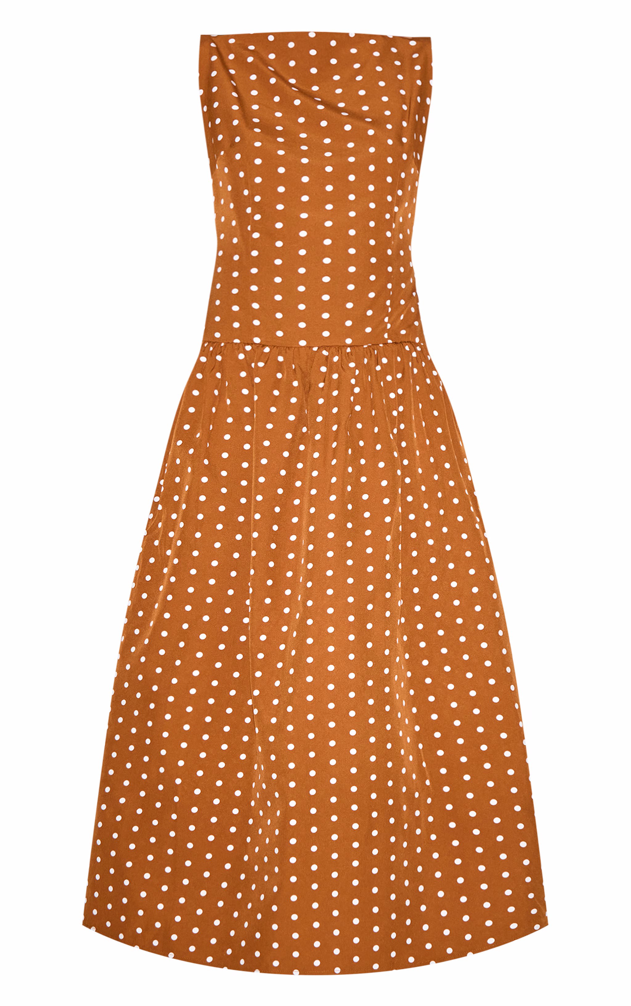 Brown Polka Dot Dropped Waist Midaxi Dress