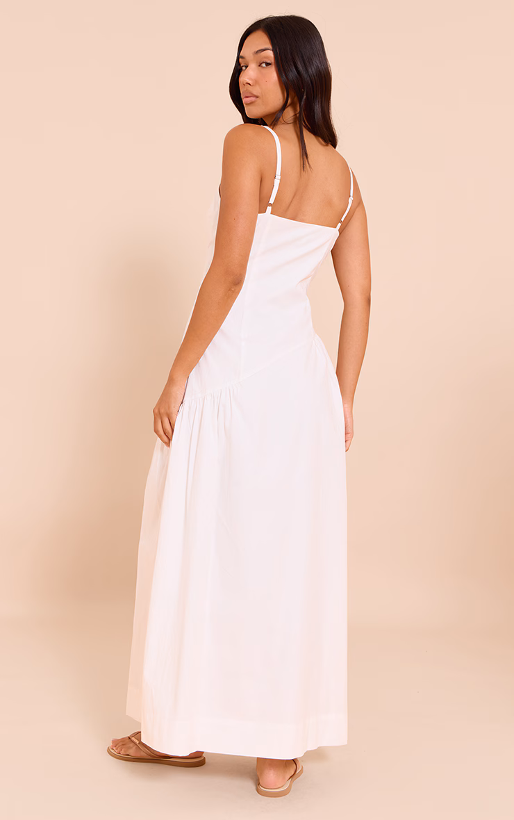 White Plunge Asymmetric Detail Maxi Dress