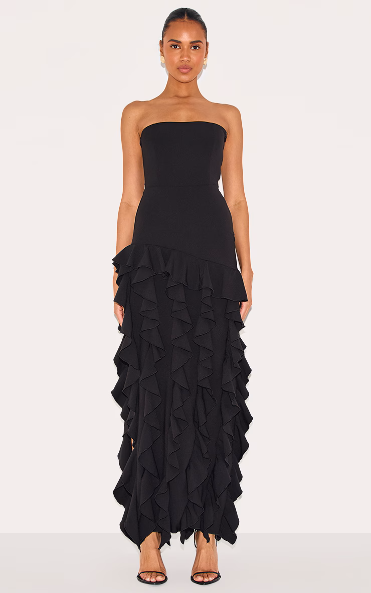 Black Bandeau Frill Detail Maxi Dress