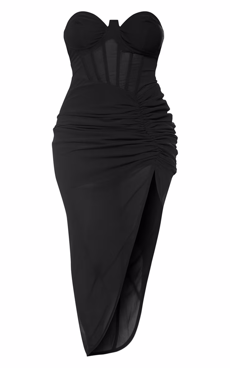 Shape Black Corset Detail Sleeveless Ruched Midi Dress