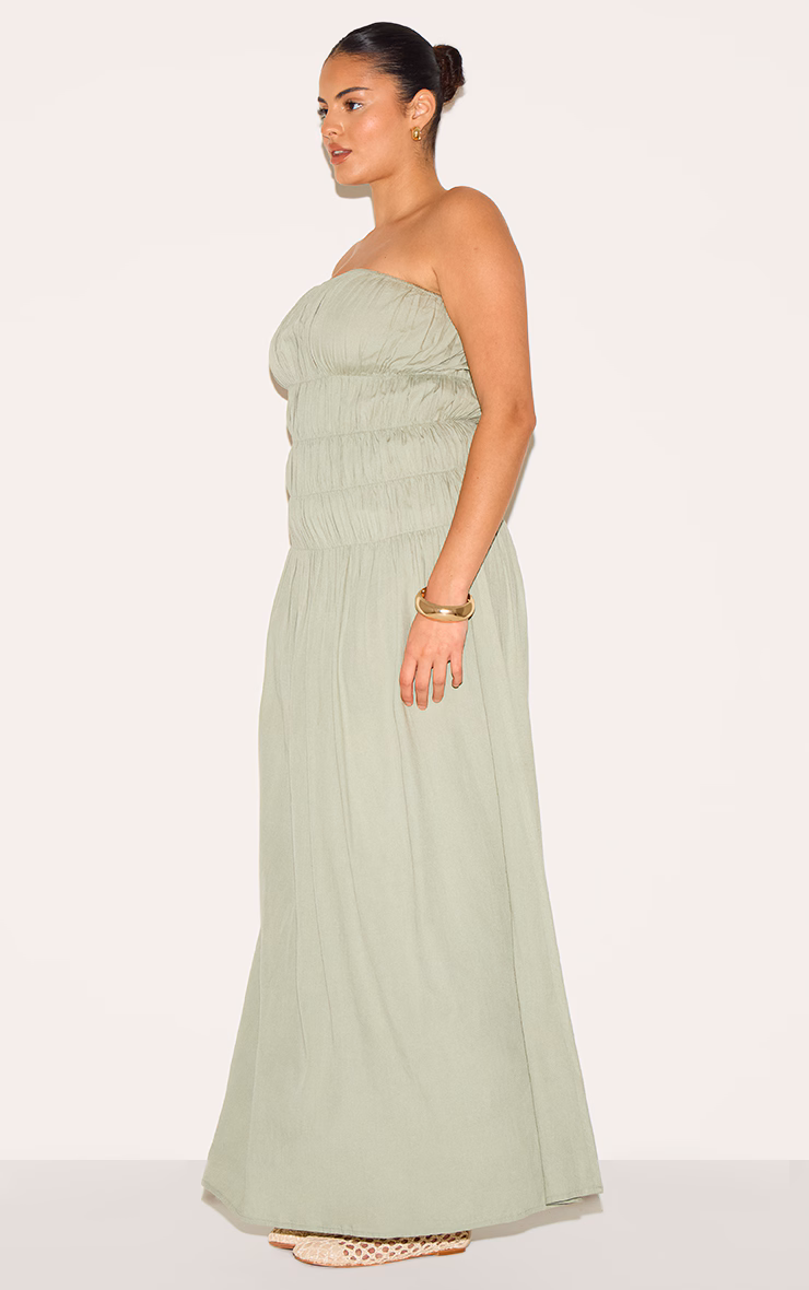 Plus Sage Bandeau Ruched Detail Maxi Dress