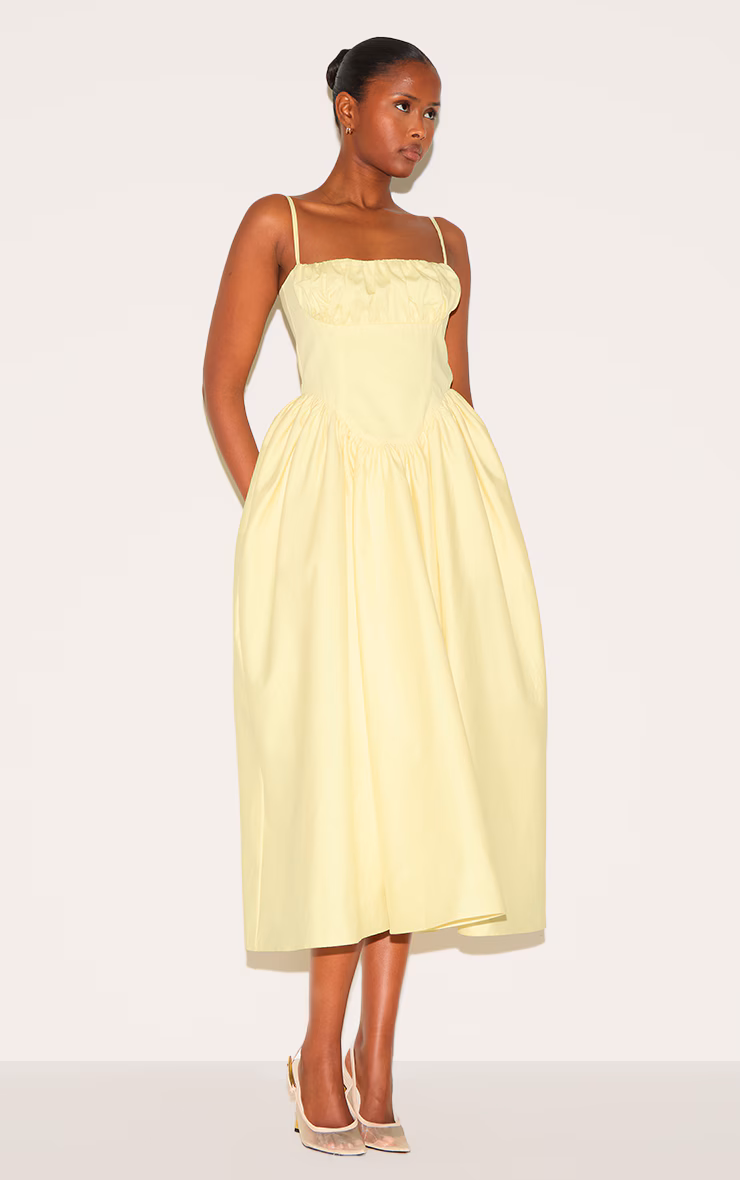 Lemon Ruched Bust Corset Strappy Midaxi Dress