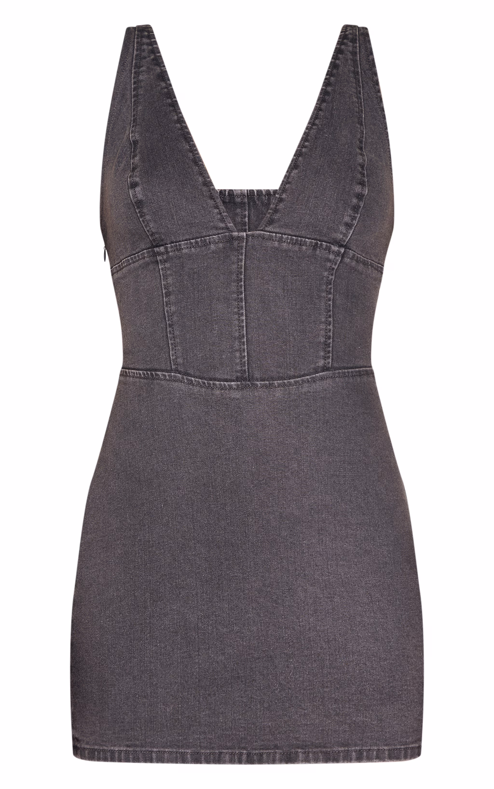 Washed Grey Plunge Corset Style Denim Mini Dress
