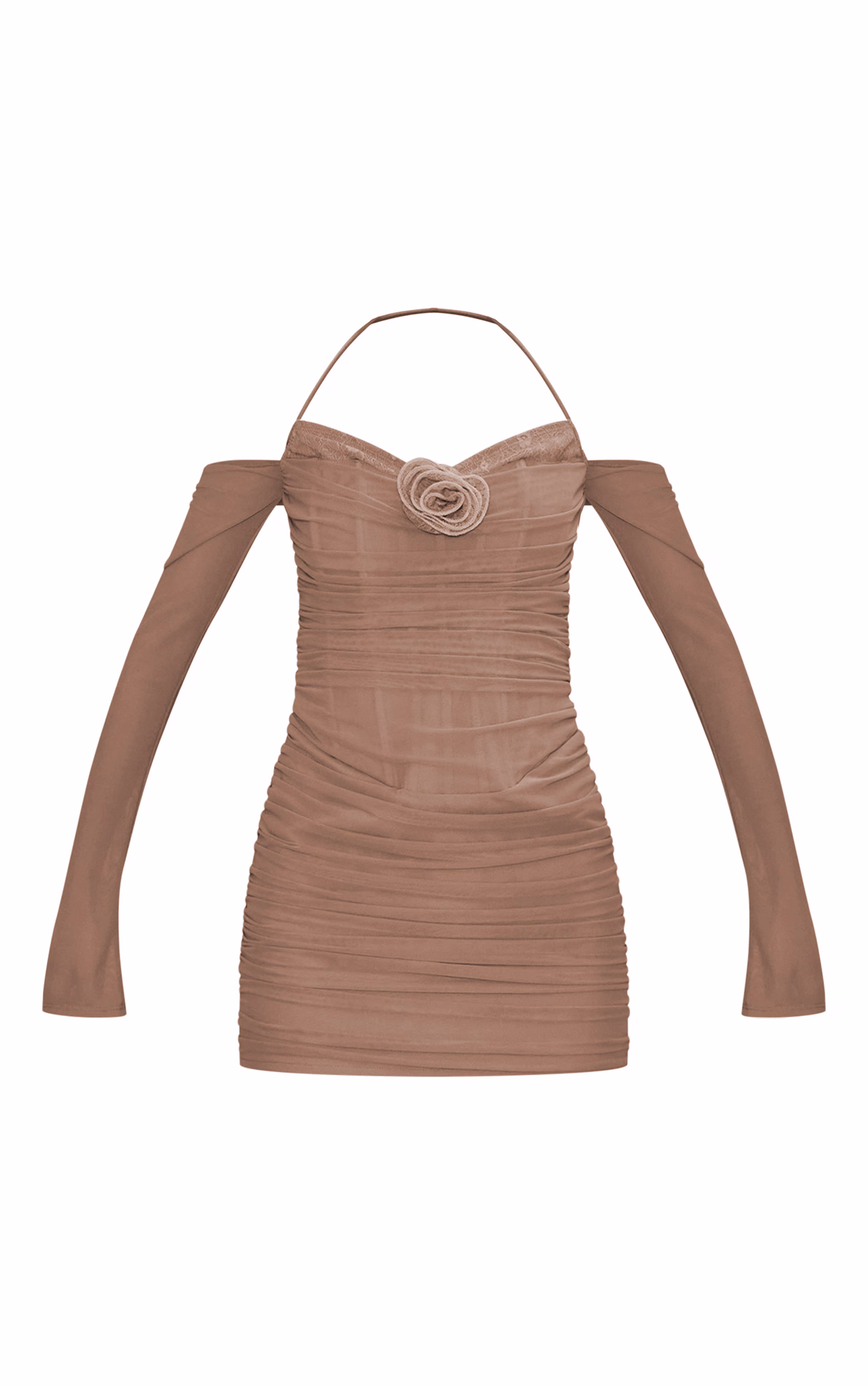 Nude Mesh Ruched Layered Corset Bodycon Dress