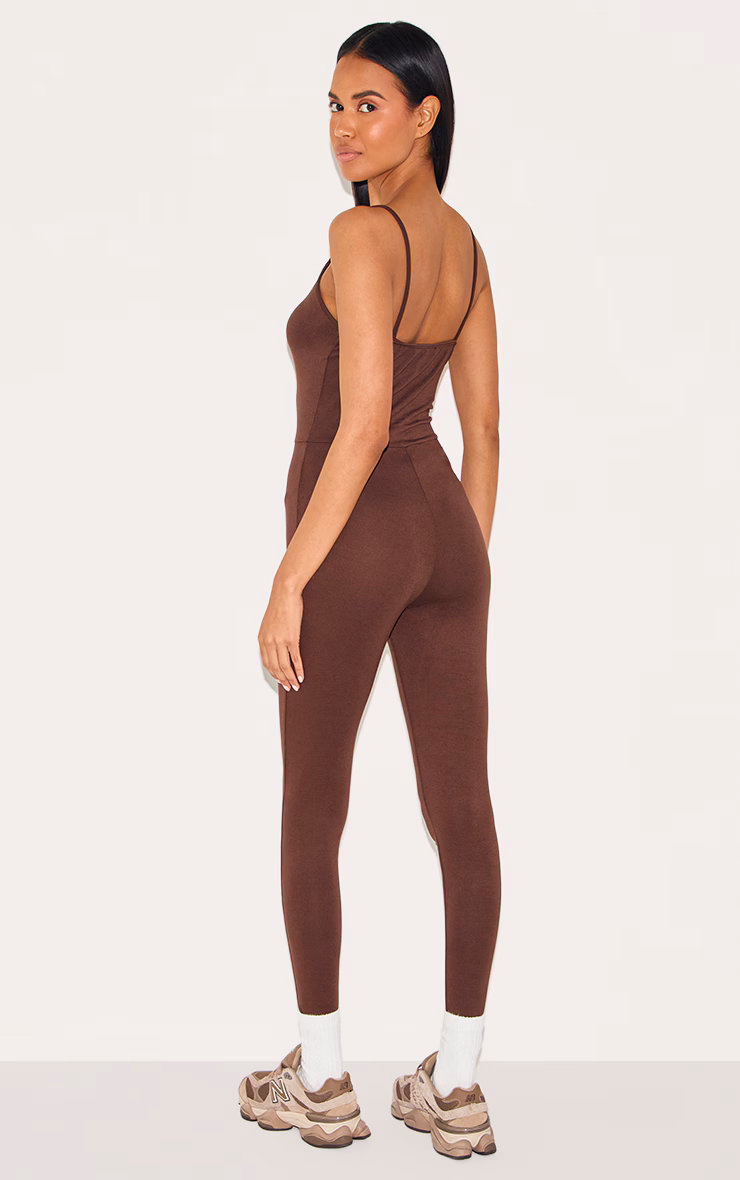 Chocolate Basic Strappy Plunge Jumpsuit