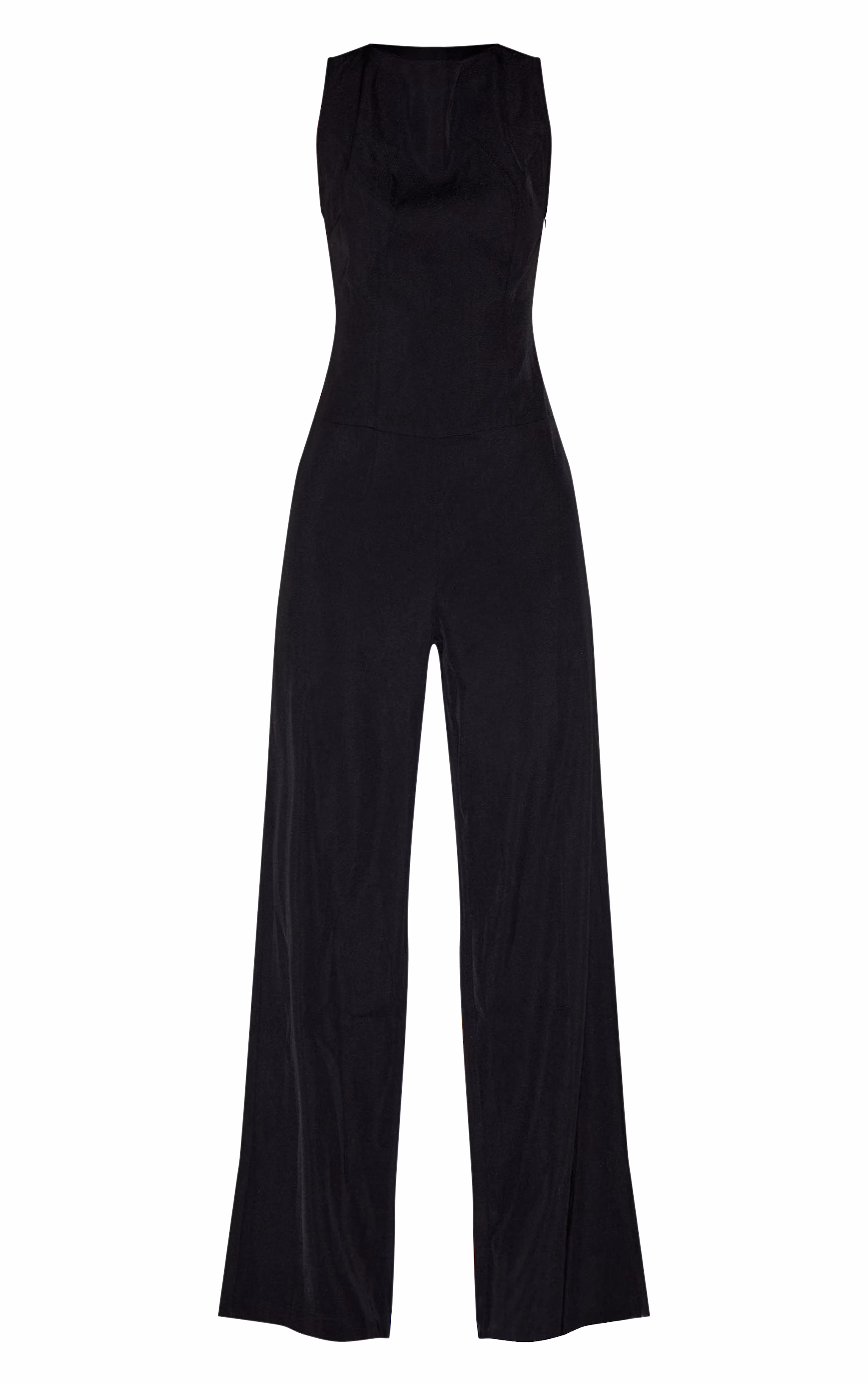 Black Structured Woven Open Back Detail Straight Leg Jumpsuit