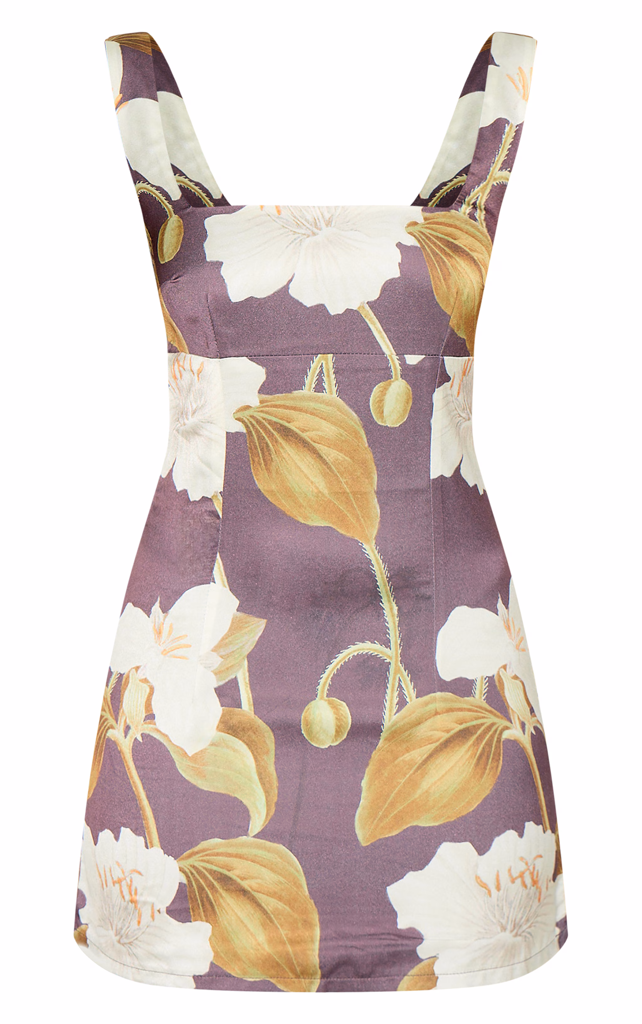 Olive Satin Floral Print Mini Dress