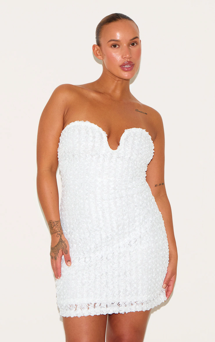 Plus White Texured Wired Bandeau Mini Dress