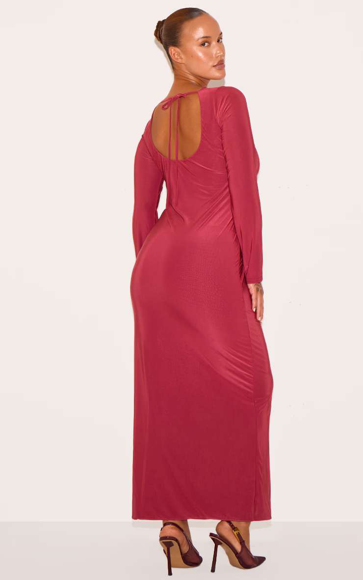 Plus Wine Double Layer Slinky Flared Sleeve Midaxi Dress