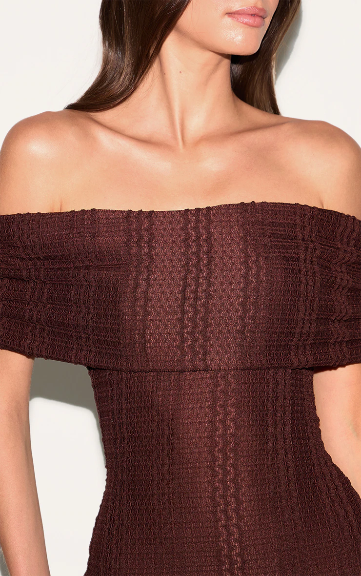 Chocolate Textured Bardot Maxi Dress