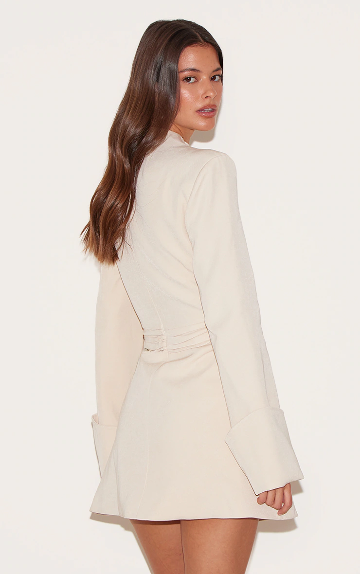 Almond Woven V Neck Mini Dress