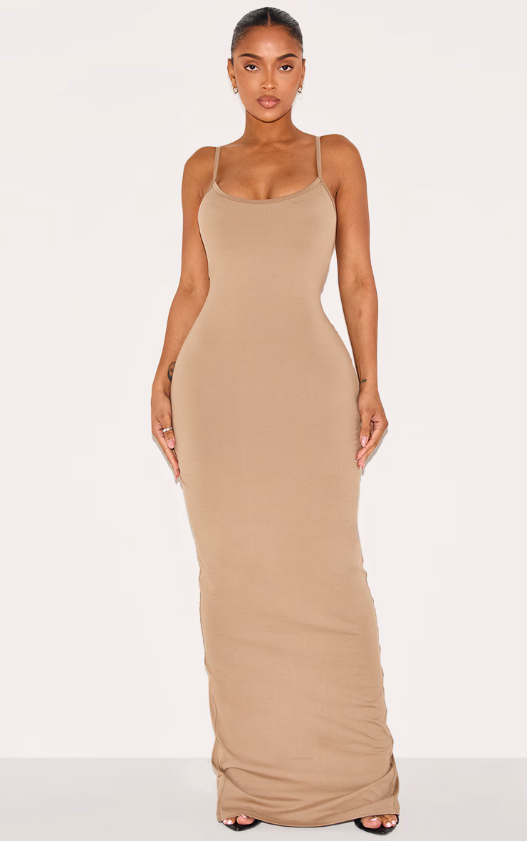 Shape Khaki Built In Shapewear Sculpt Strappy Maxi Dress