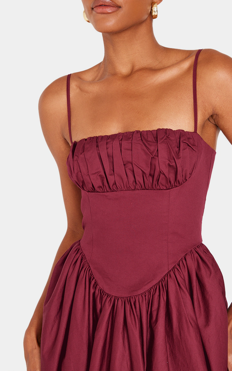 Burgundy Ruched Bust Corset Strappy Midaxi Dress