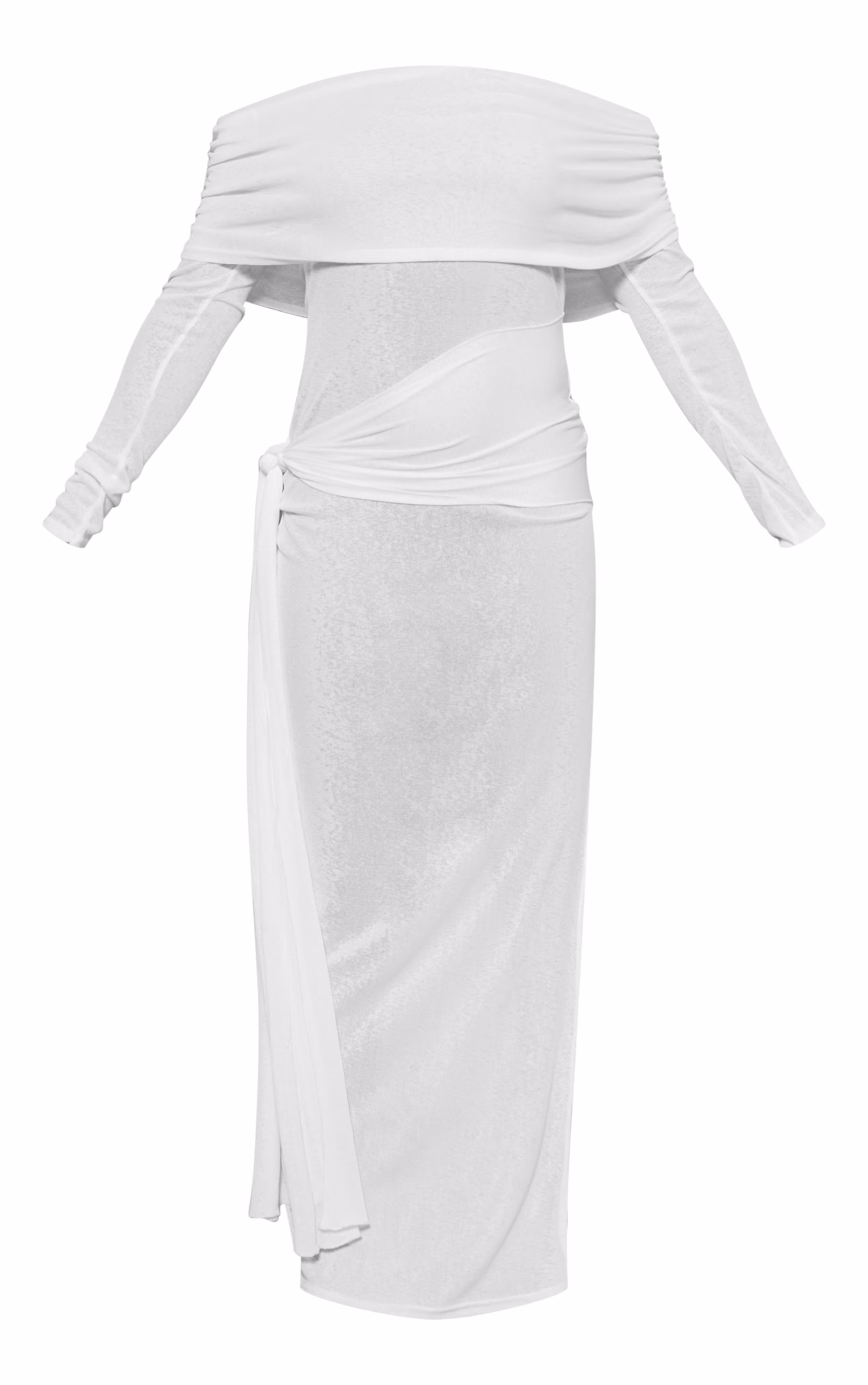 White Onion Skin Bardot Tie Waist Maxi Dress
