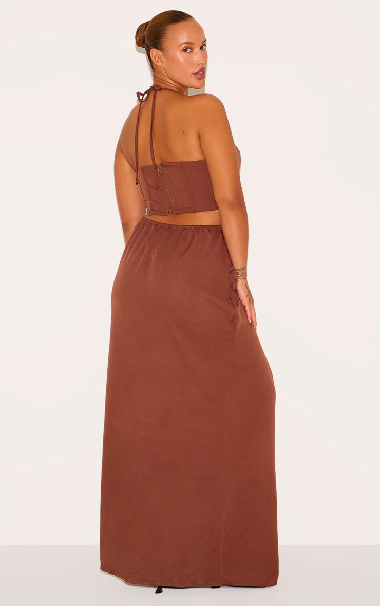 Plus Chocolate Corset Ruched Maxi Dress