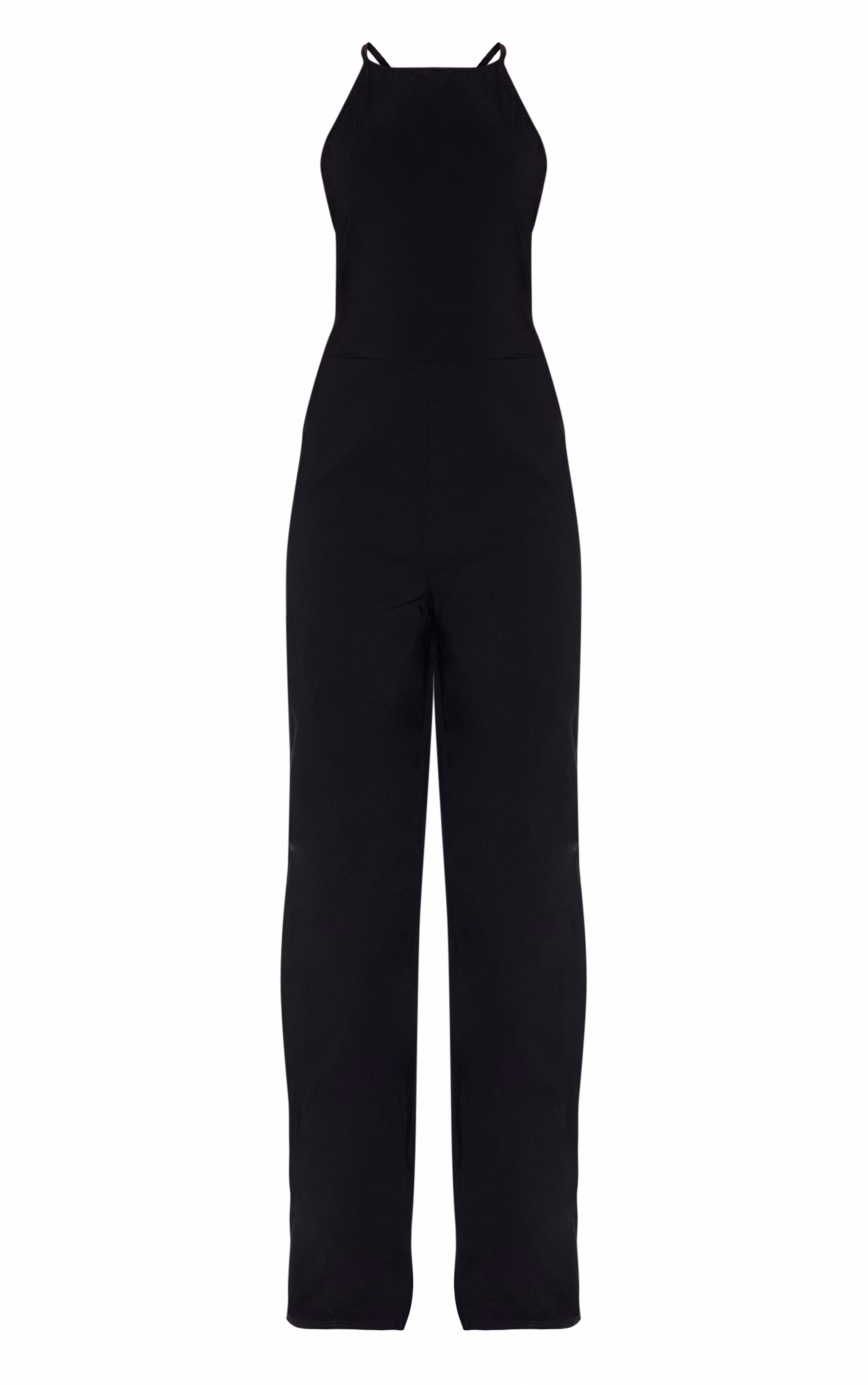 Black Stretch Woven Square Neck Wide Leg Jumpsuit