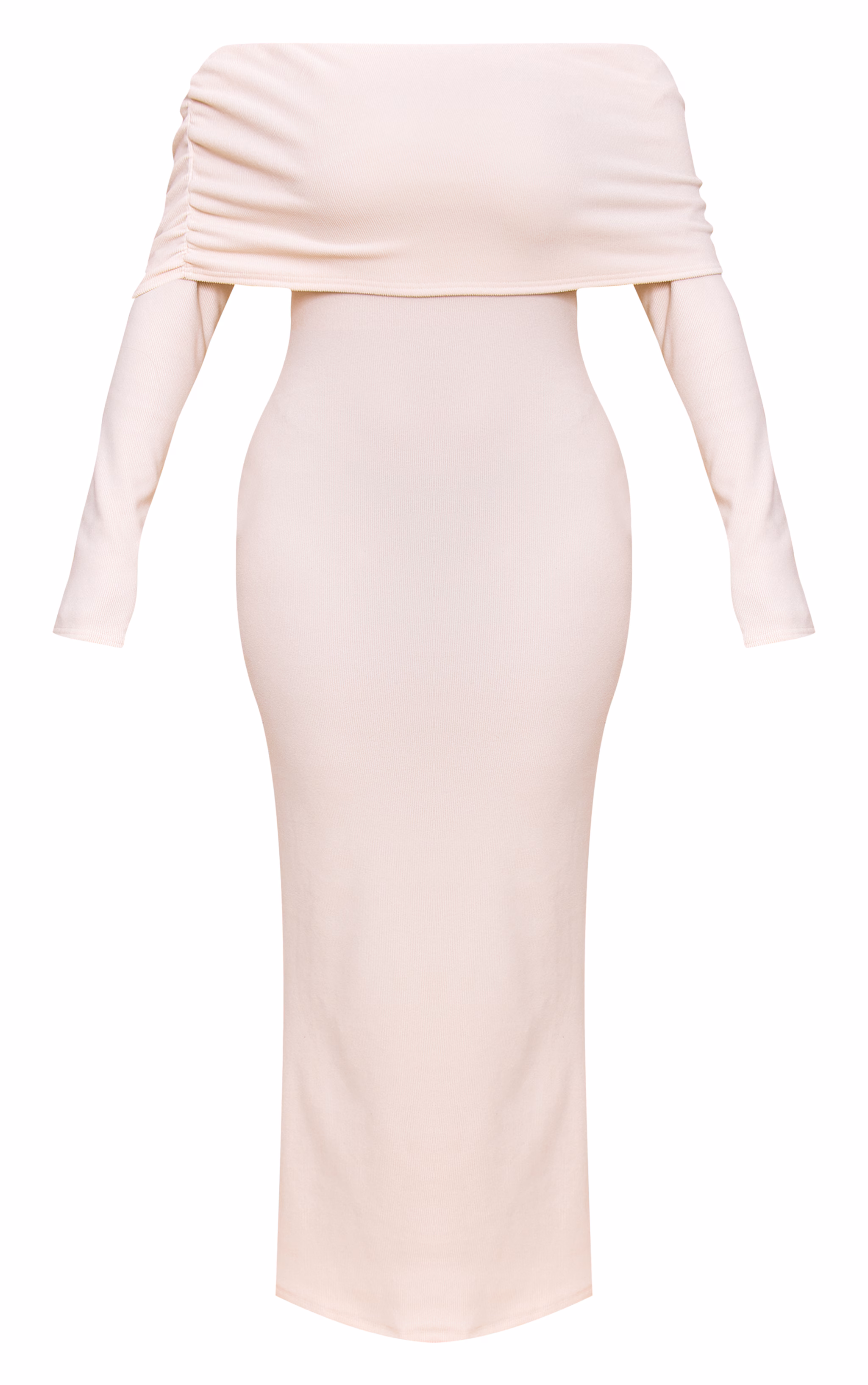 Shape Oatmeal Ribbed Bardot Long Sleeve Maxi Dress