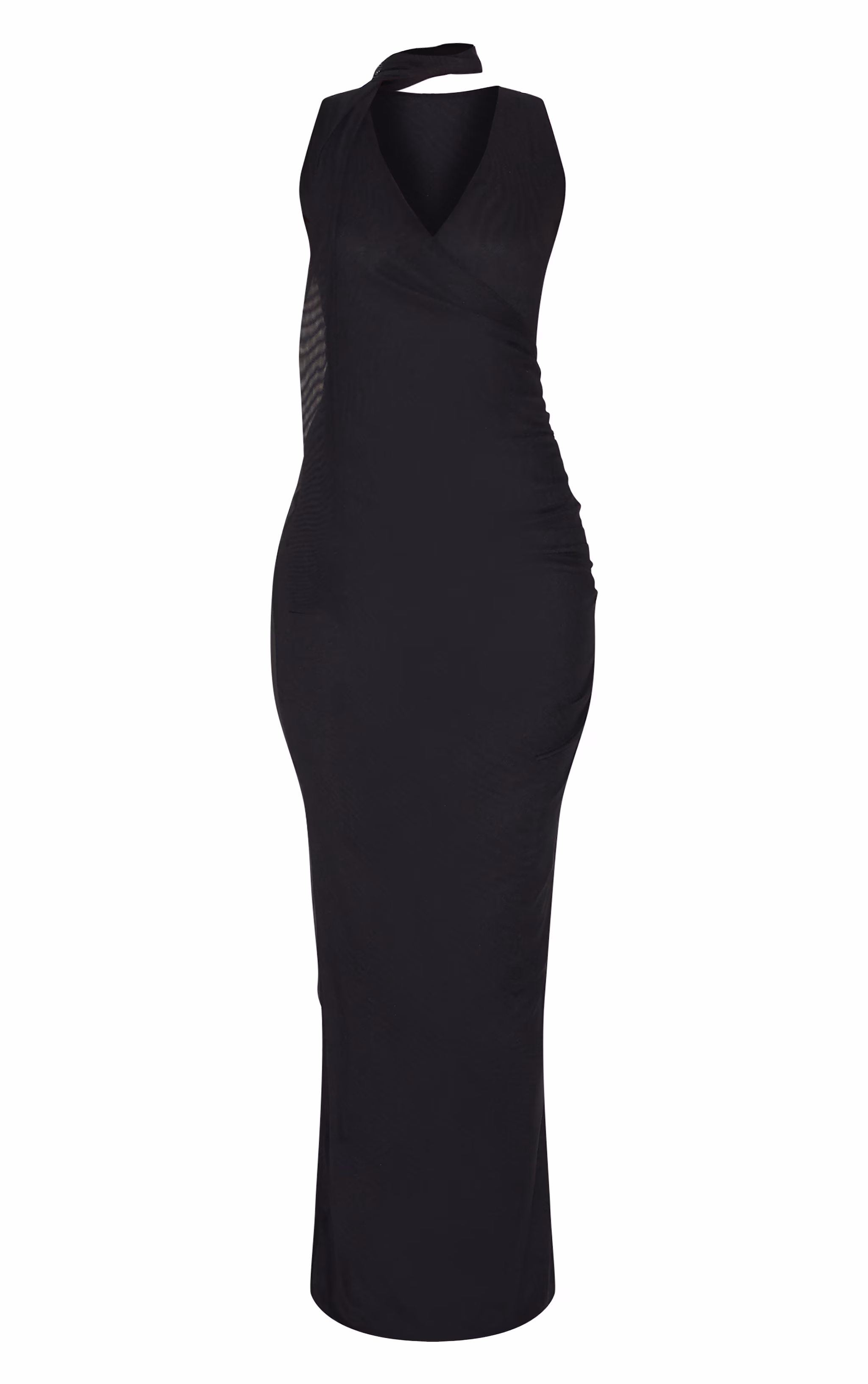 Black Mesh V Neck Wrap Maxi Dress