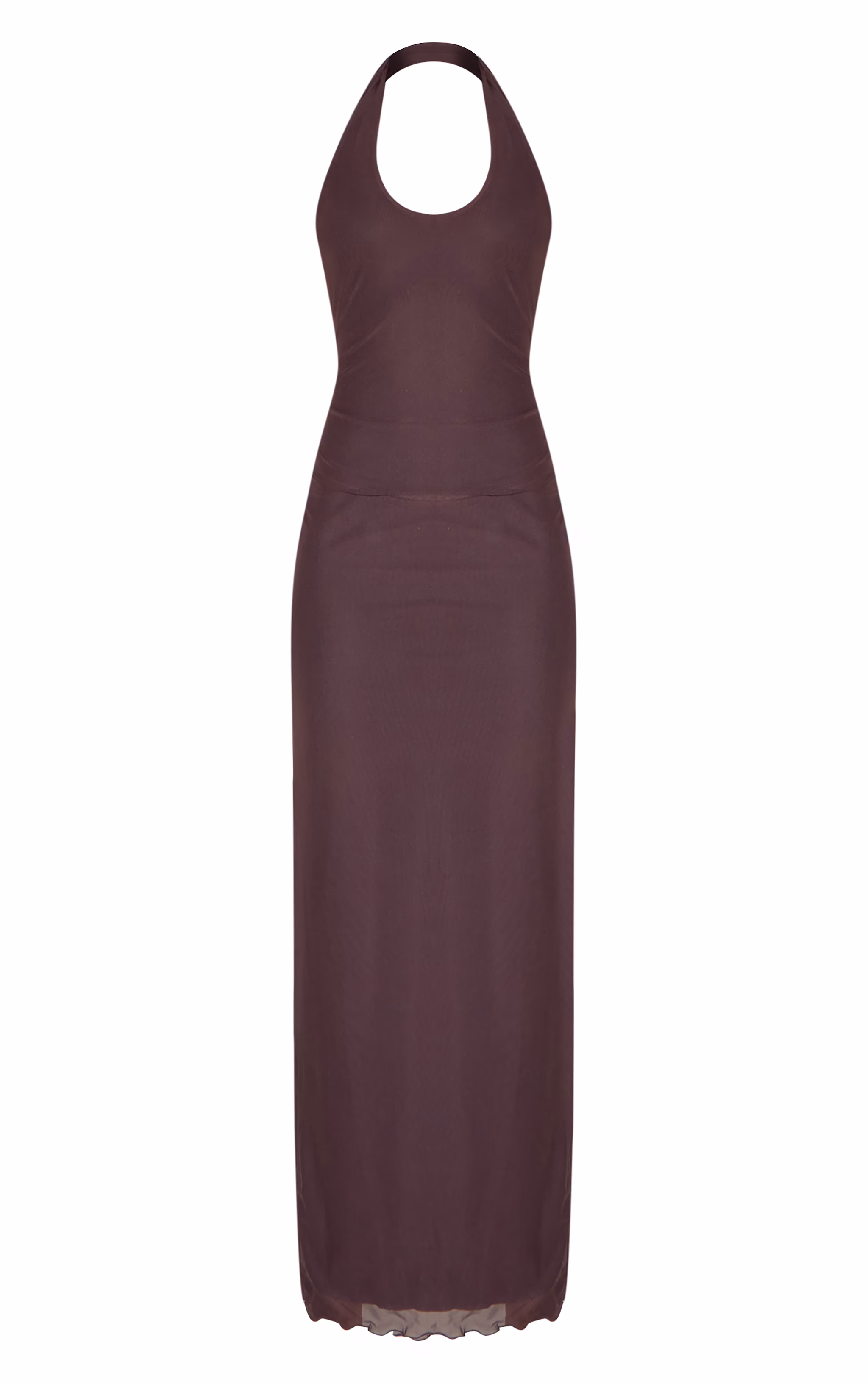 Chocolate Mesh Lined Scoop Halter Neck Maxi Dress