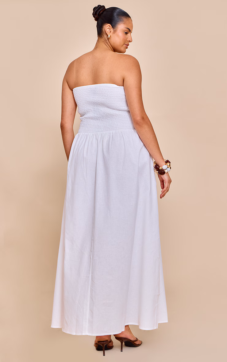 Plus White Bandeau Shirred Detail Maxi Dress