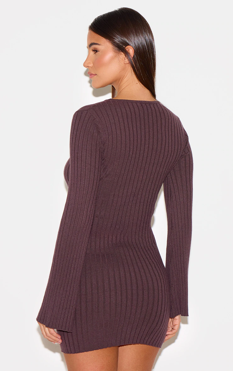 Chocolate Ribbed Knit Mini Dress