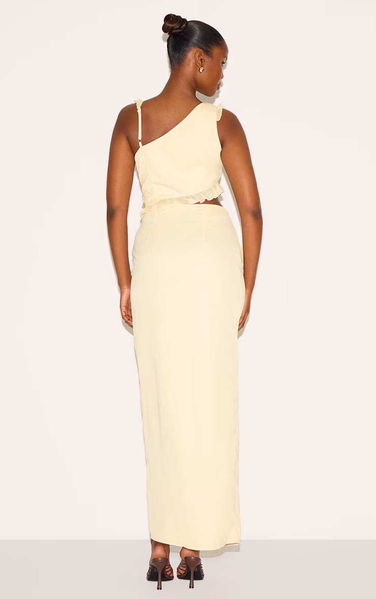 Butter Cream Chiffon Frill Cut Out Maxi Dress