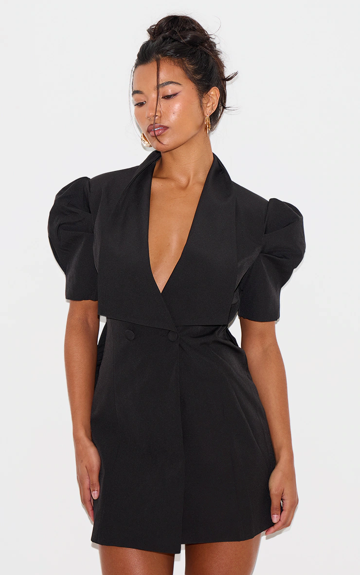 Black Short Sleeve Bow Back Blazer Dress