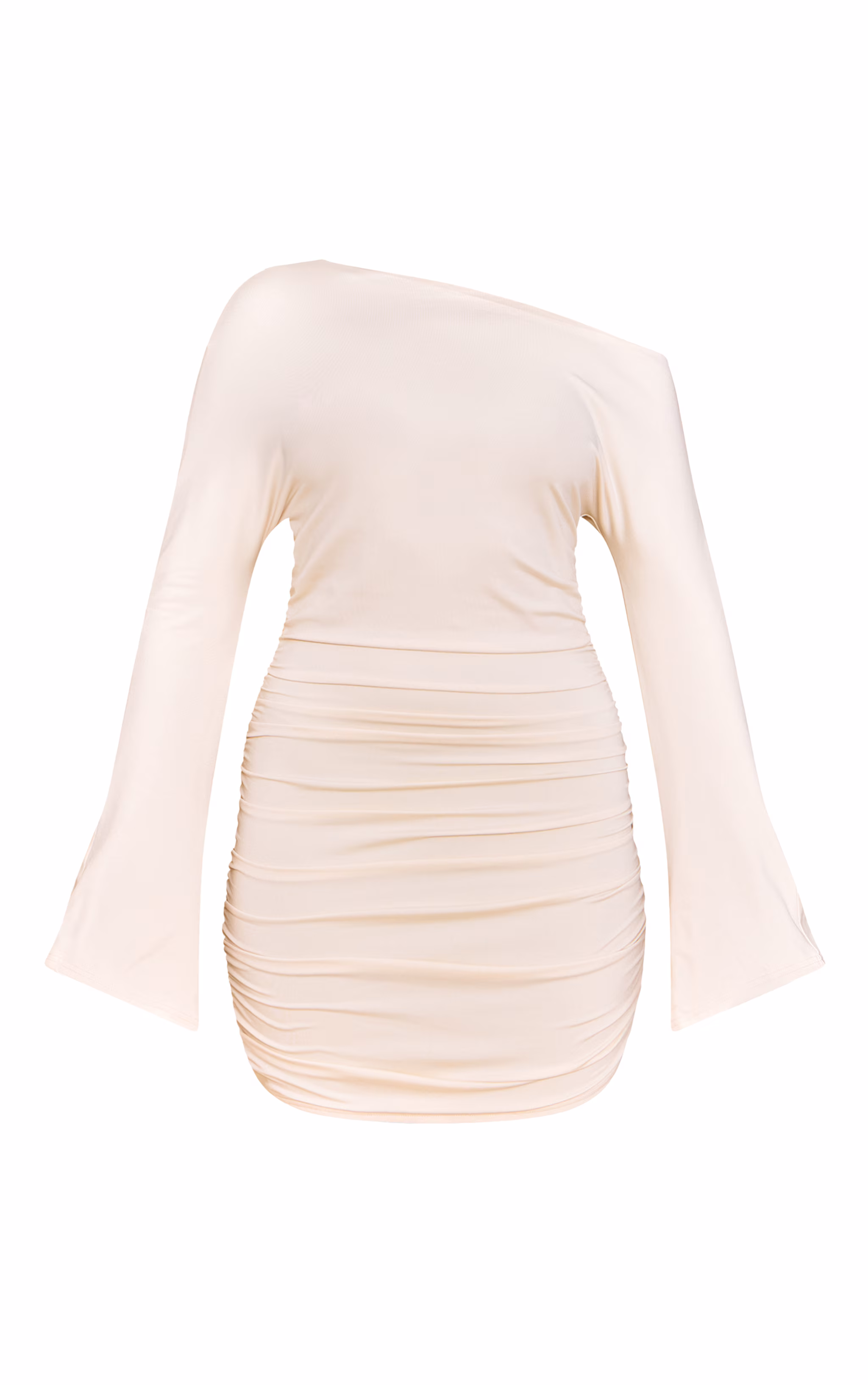 Cream Soft Touch Ruched Long Sleeve Mini Dress