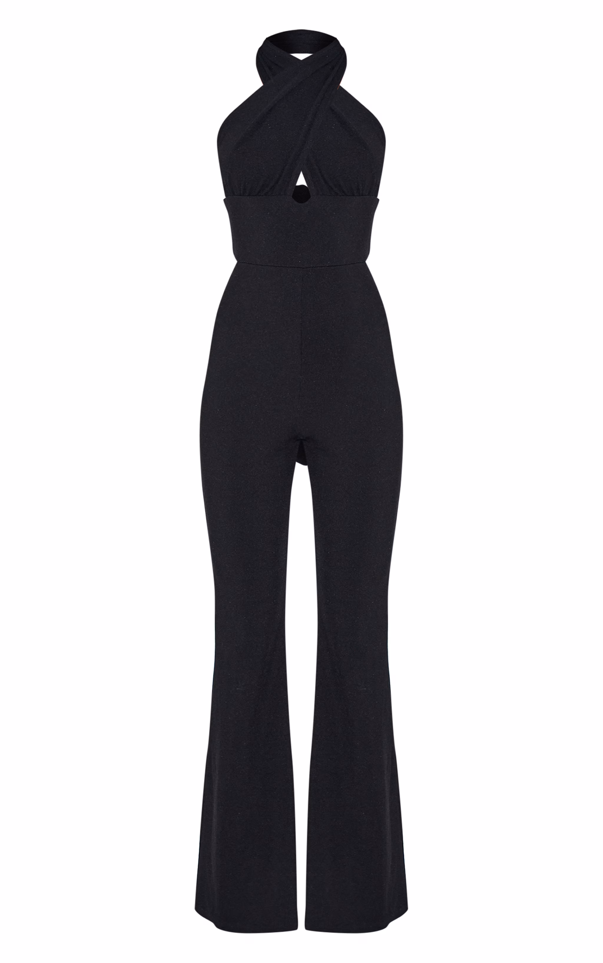 Black Cross Neck Tie Back Rib Jumpsuit