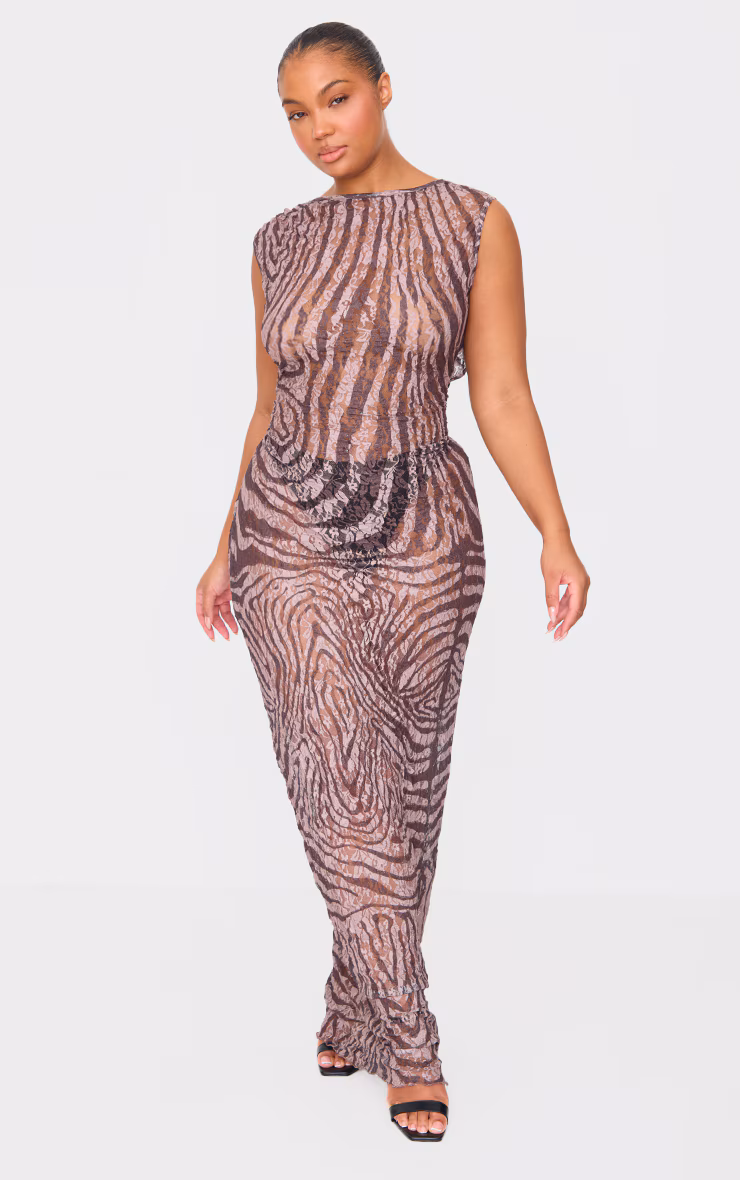 Plus Brown Crinkle Lace Maxi Dress